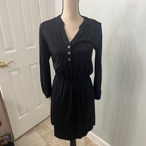 Black Long-Sleeve Elastic Waist Dress